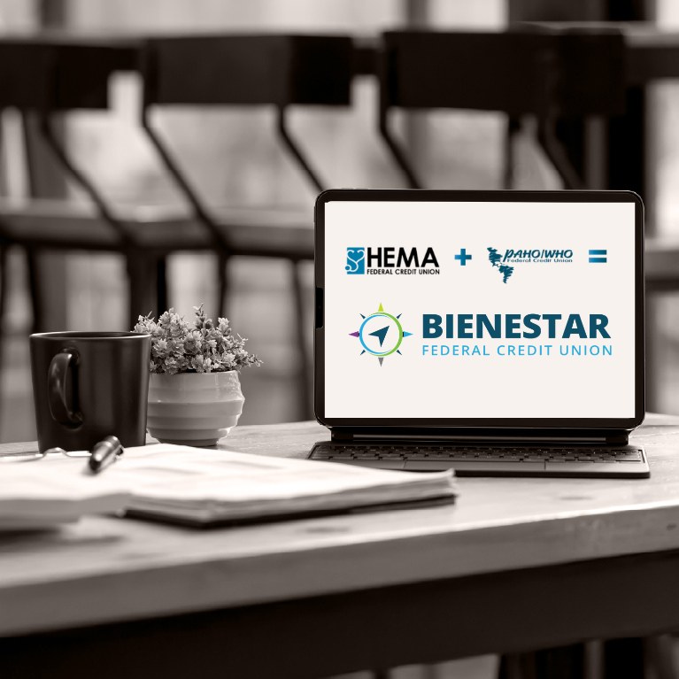 computer with hemafcu logo pahofcu logo and bienestar fcu logo