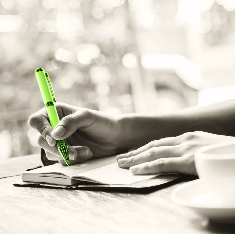 hand writing in a journal
